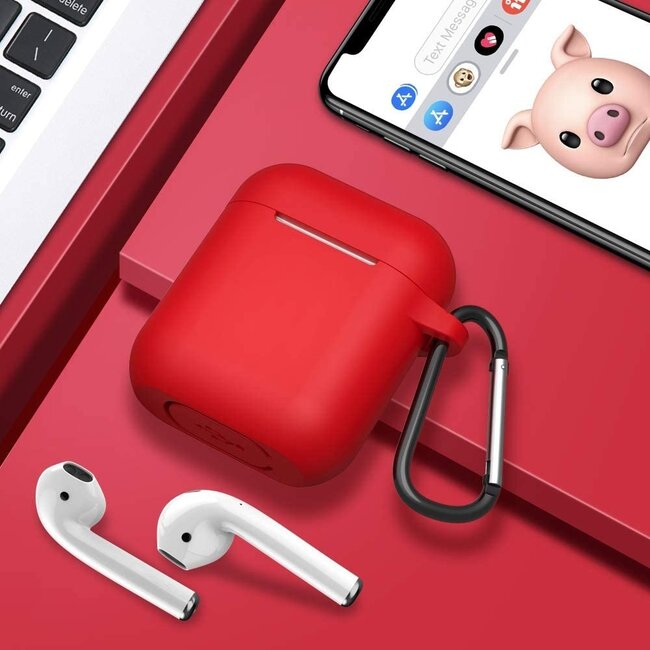 Case2go - Hoesje geschikt voor Apple Airpods 1/2 - Siliconen beschermhoes met opdruk - 3.0 mm - Rood