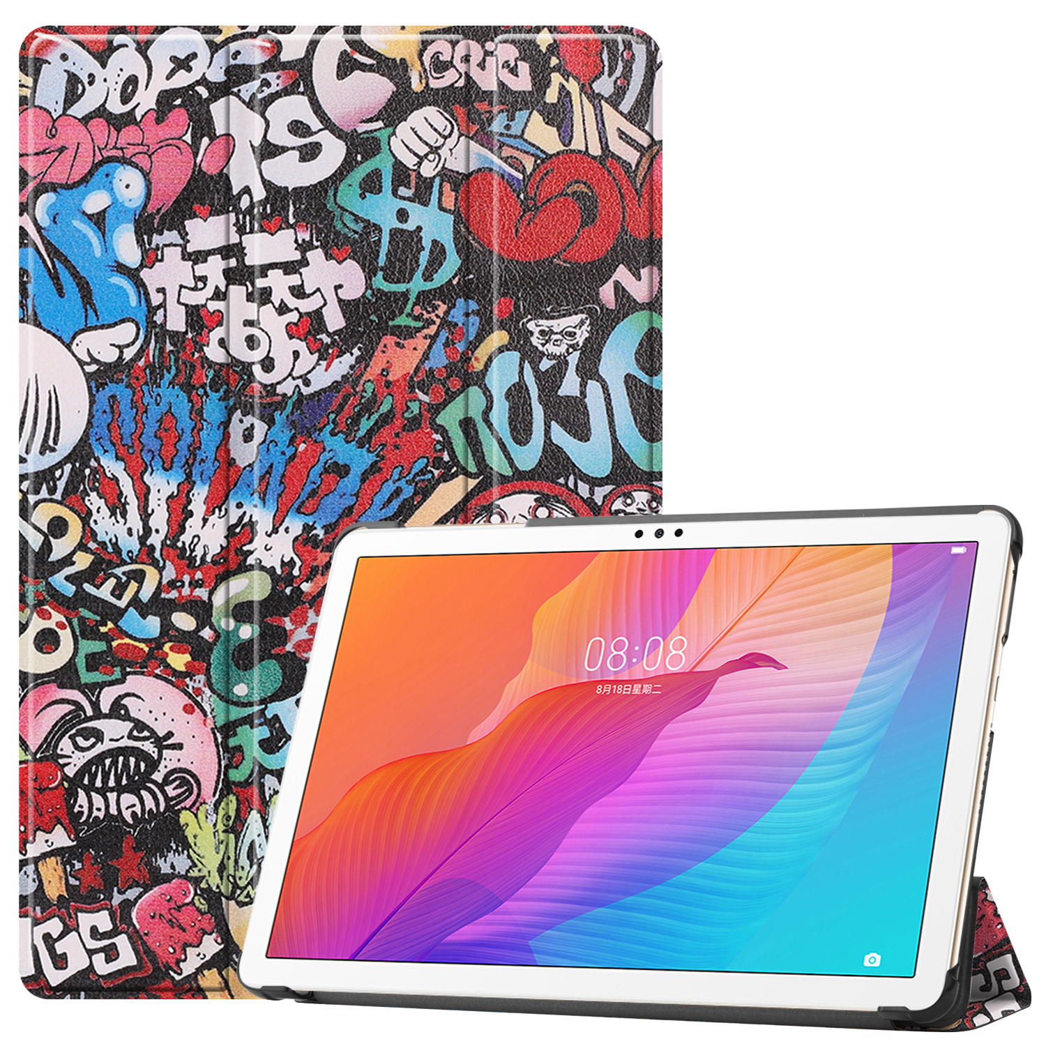 Tablet hoes geschikt voor Huawei MatePad T 10S  (10.1 Inch) - Tri-Fold Book Case - Graffiti afbeelding