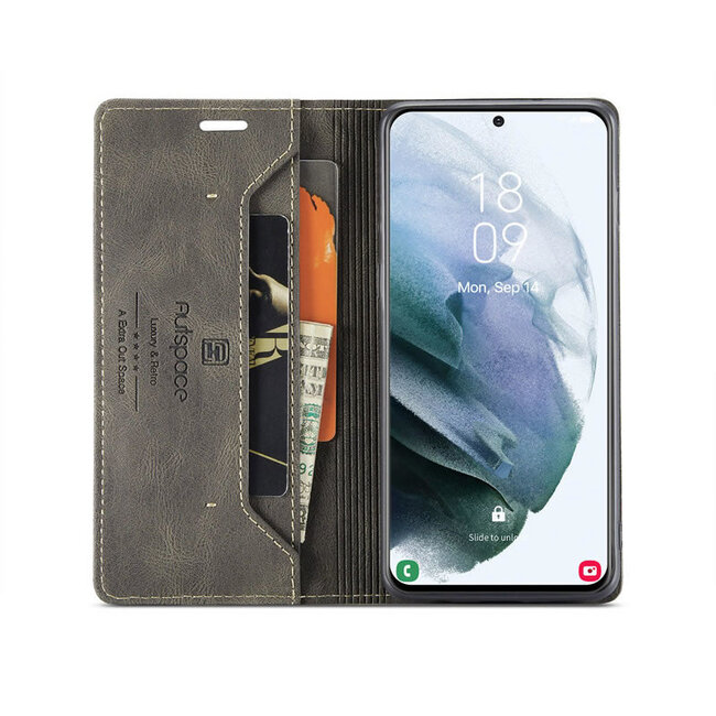AutSpace - Hoesje geschikt voor Galaxy S21 Plus - Wallet Book Case - Magneetsluiting - met RFID bescherming - Bruin