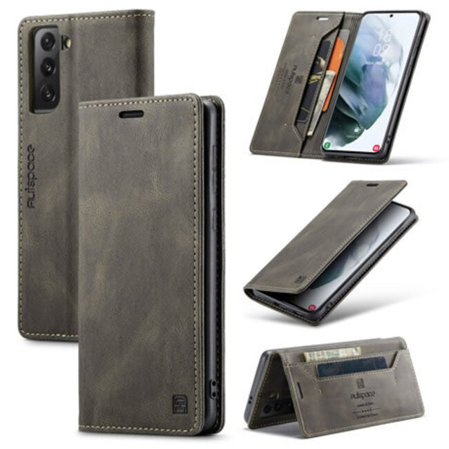 AutSpace - Hoesje geschikt voor Galaxy S21 Plus - Wallet Book Case - Magneetsluiting - met RFID bescherming - Bruin