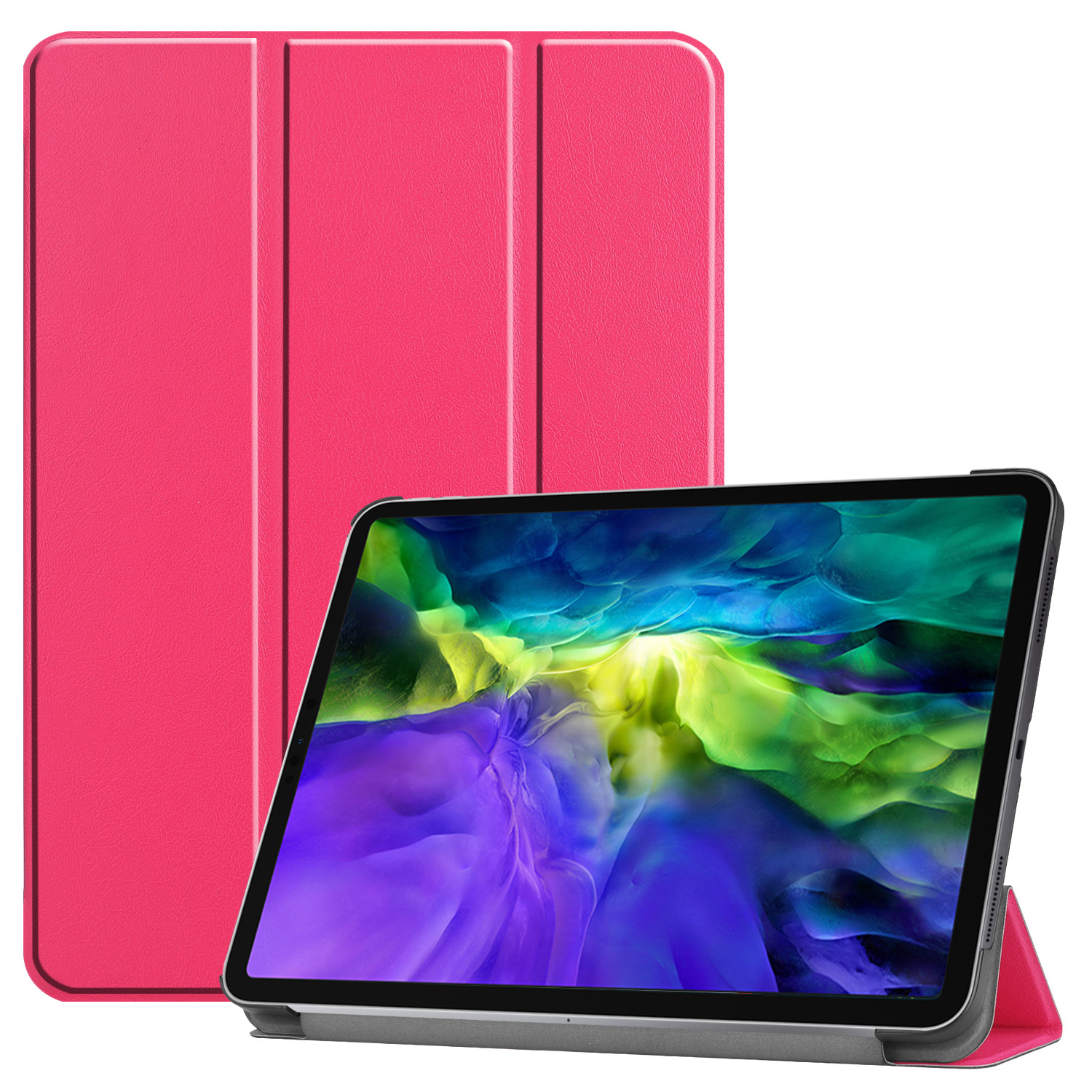 Tablet hoes voor Apple iPad Pro 2021 / 2020 tri-fold hoes - Case met Auto Wake/Sleep functie - Magenta afbeelding