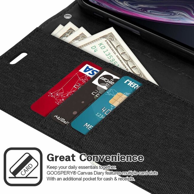 Hoesje geschikt voor Samsung Galaxy J4 - mercury canvas diary wallet case - zwart