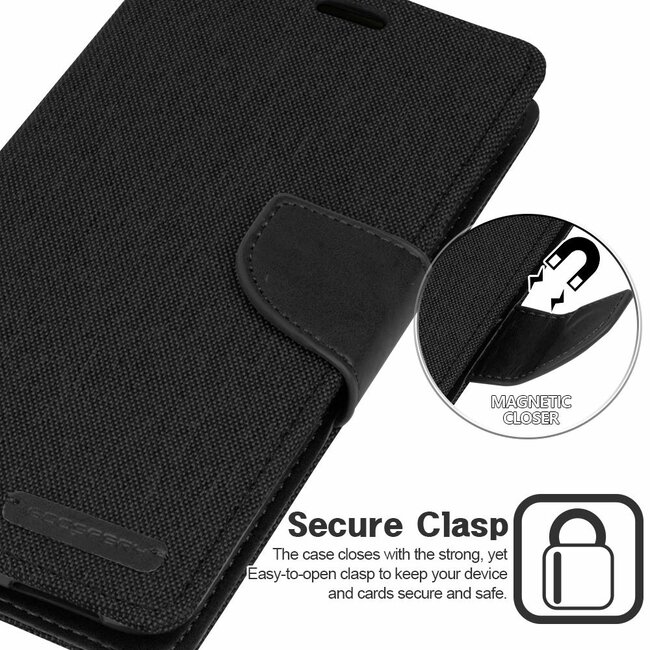 Hoesje geschikt voor Samsung Galaxy J4 - mercury canvas diary wallet case - zwart