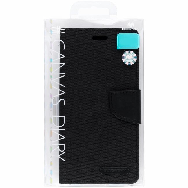 Hoesje geschikt voor Samsung Galaxy J4 - mercury canvas diary wallet case - zwart