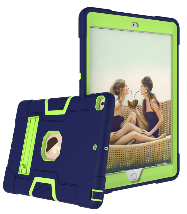 Tablet hoes geschikt voor iPad Air 10.5 (2019) - Schokbestendige Back Cover - Hybrid Armor Case - Blauw/Groen afbeelding
