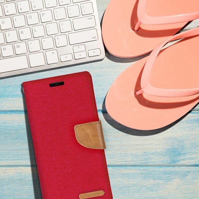 Hoesje geschikt voor Samsung Galaxy M20 - mercury canvas diary wallet case - rood