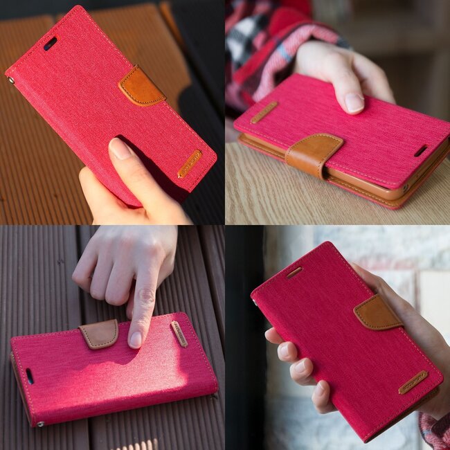 Hoesje geschikt voor Samsung Galaxy M20 - mercury canvas diary wallet case - rood