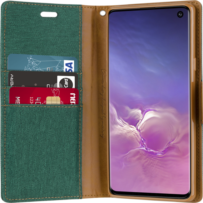 Hoesje geschikt voor iPhone 12 Pro Max - Mercury Canvas Diary Wallet Case - Hoesje met Pasjeshouder -Groen