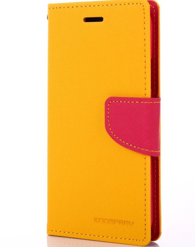 Telefoonhoesje geschikt voor Apple iPhone 13 Pro Max - Mercury Fancy Diary Wallet Case - Hoesje met Pasjeshouder - Geel/Magenta afbeelding