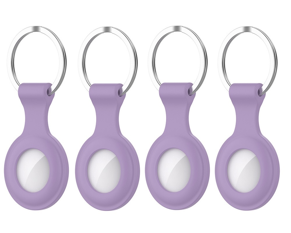 4-Pack - Siliconen Hoesje geschikt voor Apple Airtag - Sleutelhanger - Paars afbeelding