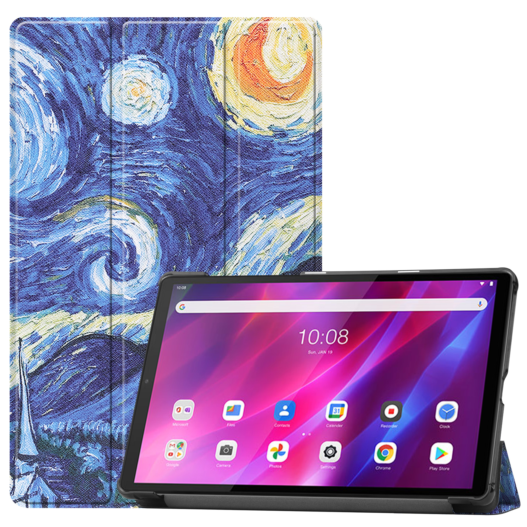 Tablet hoes geschikt voor Lenovo Tab K10 (10.3 Inch) - Tri-Fold Book Case - Sterrenhemel afbeelding