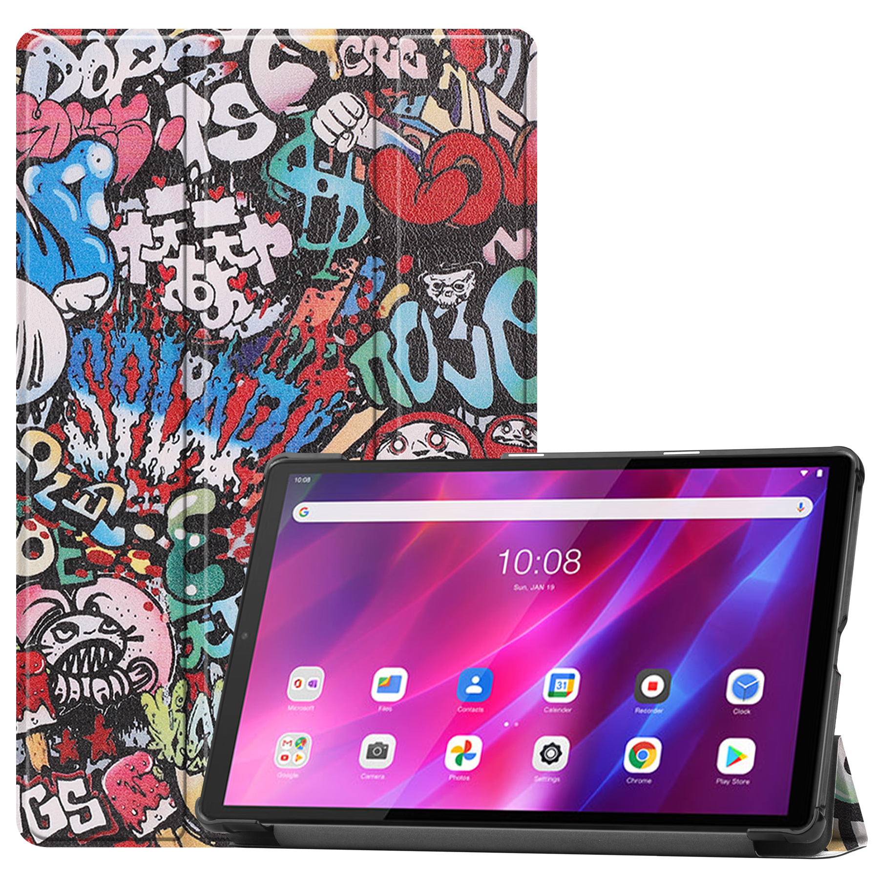 Tablet hoes geschikt voor Lenovo Tab K10 (10.3 Inch) - Tri-Fold Book Case - Graffiti afbeelding