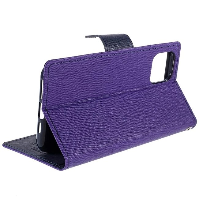 Telefoonhoesje geschikt voor Apple iPhone 13 Mini - Mercury Fancy Diary Wallet Case - Hoesje met Pasjeshouder - Paars/Blauw