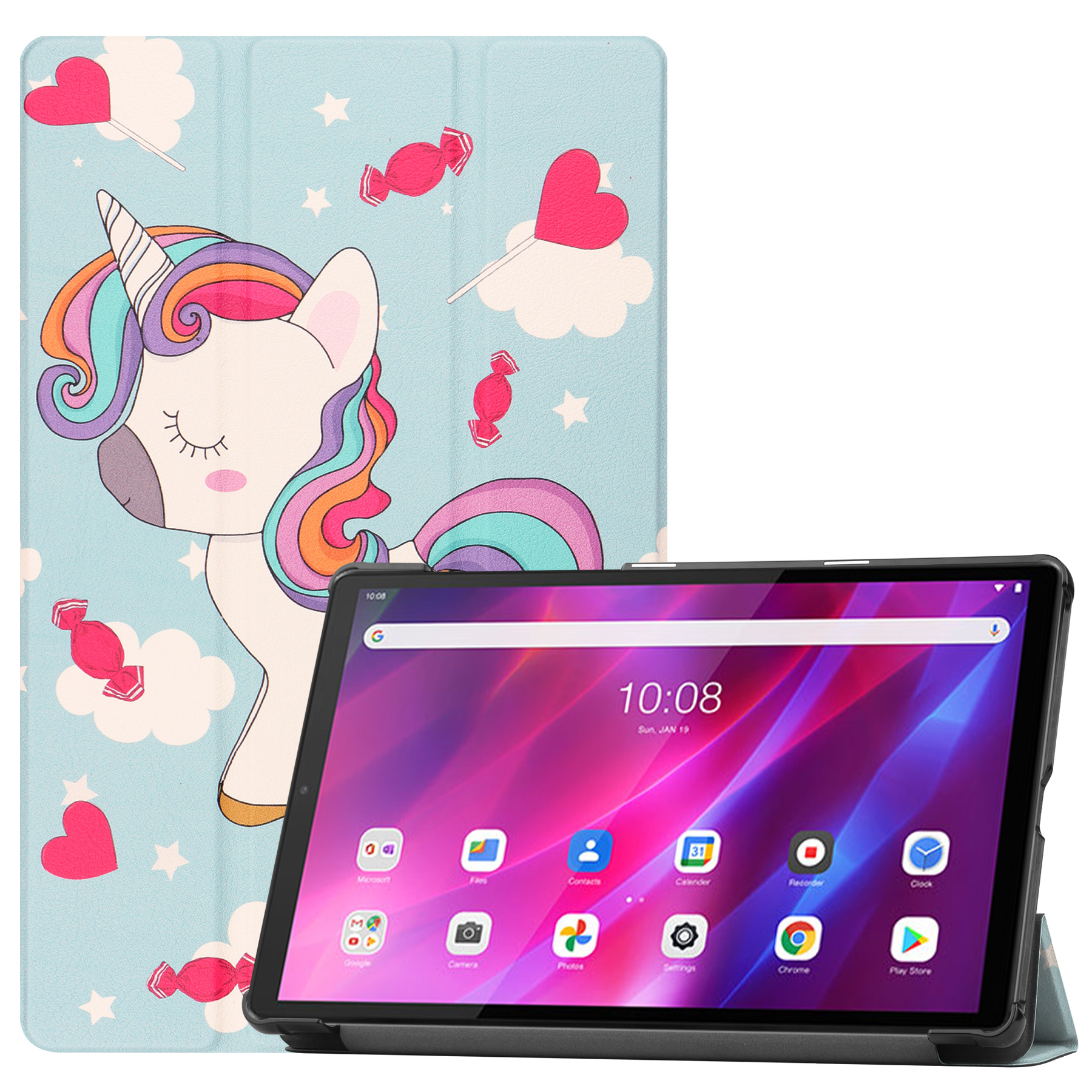 Tablet hoes geschikt voor Lenovo Tab K10 (10.3 Inch) - Tri-Fold Book Case - Eenhoorn afbeelding