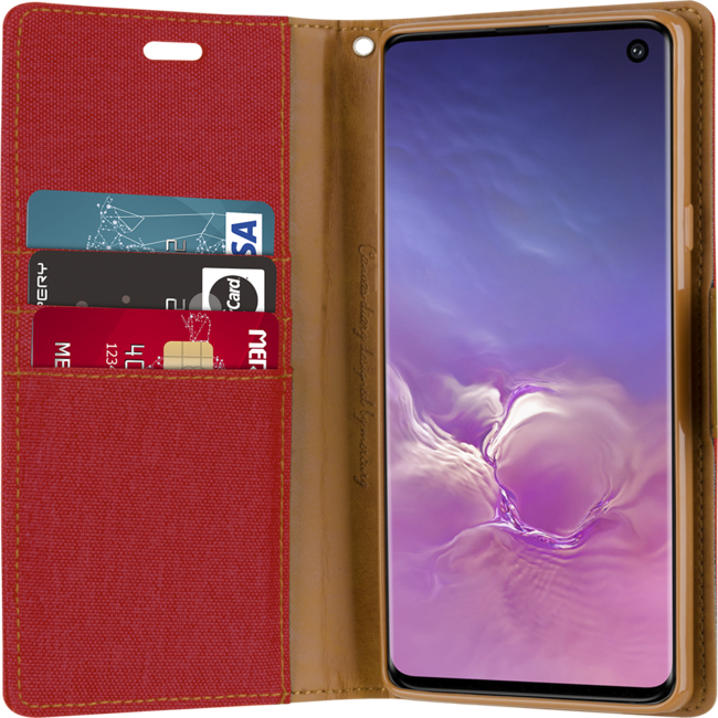 Hoesje geschikt voor iPhone 11 Pro Max - Mercury Canvas Diary Wallet Case - Hoesje met Pasjeshouder -Rood