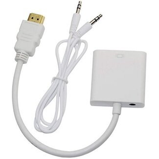 Case2go HDMI naar VGA met audio Adapter Kabel - 25 cm - 1080p Full HD - Wit
