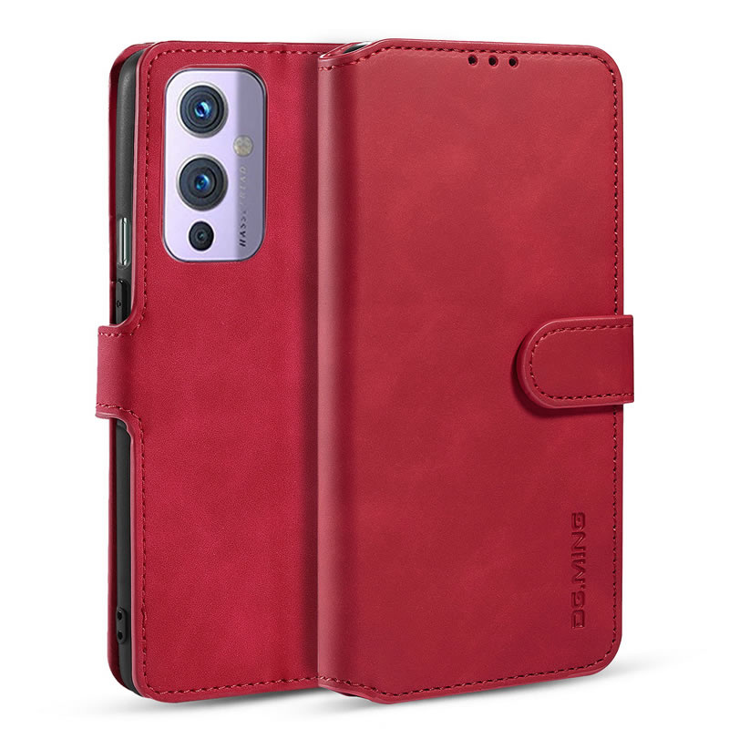 CaseMe - OnePlus 9 Hoesje - Met Magnetische Sluiting - Ming Serie - Leren Book Case - Rood afbeelding