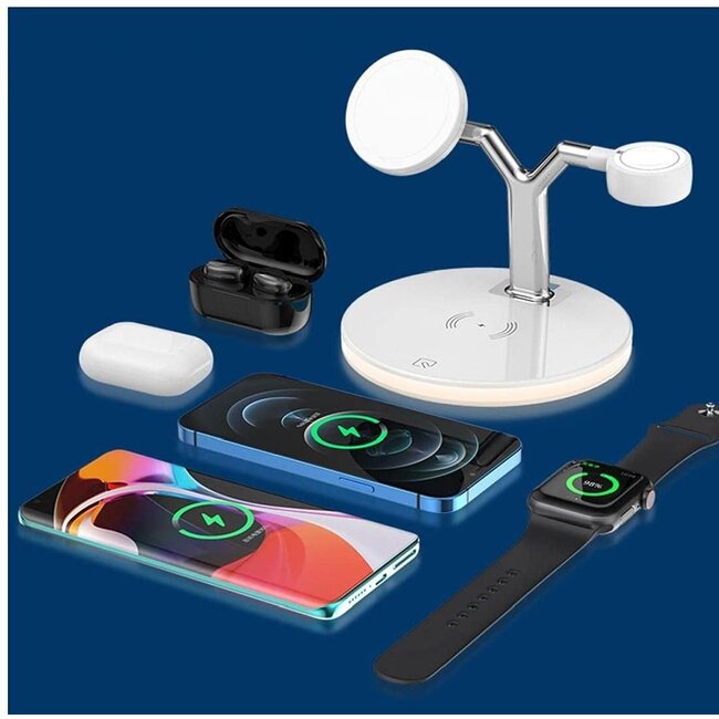 Draadloze snellader voor mobiele telefoon,  smartwatch en oordopjes -15W - 3 in 1 oplaadstation - Multifunctioneel docking station  - Wit