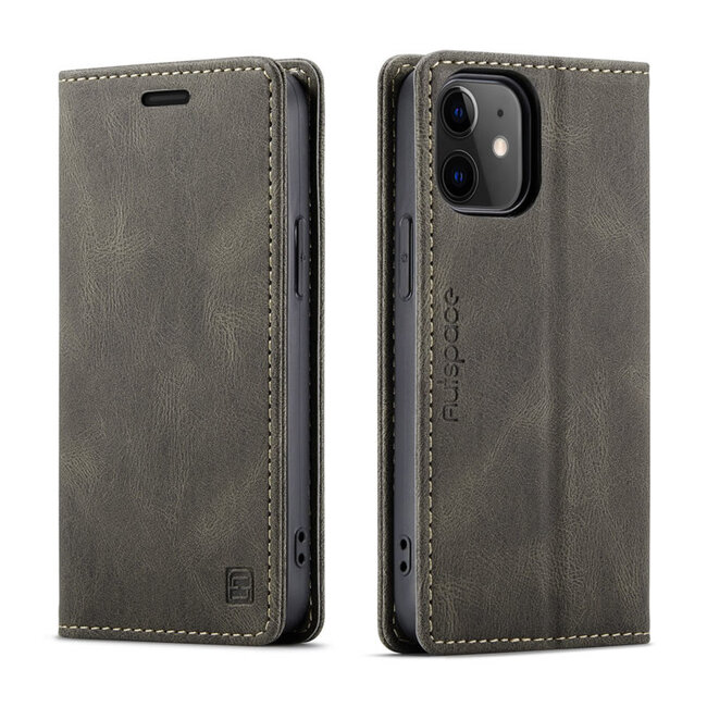 AutSpace - Hoesje geschikt voor Apple iPhone 12 Mini - Wallet Book Case - Magneetsluiting - met RFID bescherming - Bruin