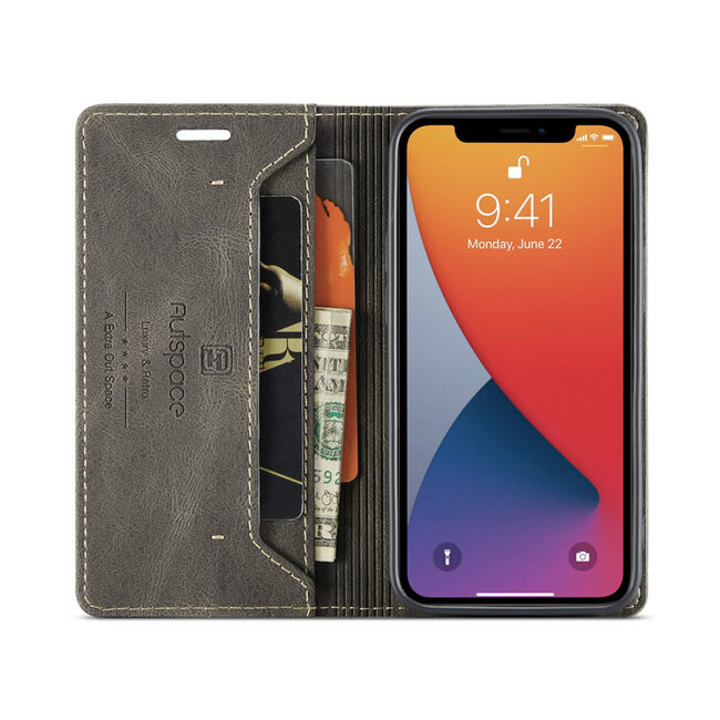 AutSpace - Hoesje geschikt voor Apple iPhone 12 Mini - Wallet Book Case - Magneetsluiting - met RFID bescherming - Bruin