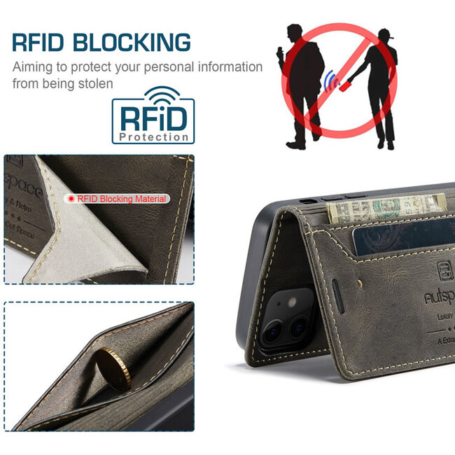 AutSpace - Hoesje geschikt voor Apple iPhone 12 Mini - Wallet Book Case - Magneetsluiting - met RFID bescherming - Bruin