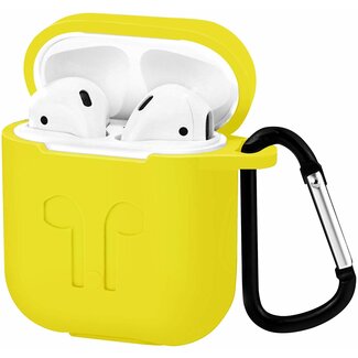 Case2go Case2go - Hoesje geschikt voor Apple Airpods - Siliconen Airpods Hoes met Karabijnhaak - Case voor Airpods 1/2 - Geel