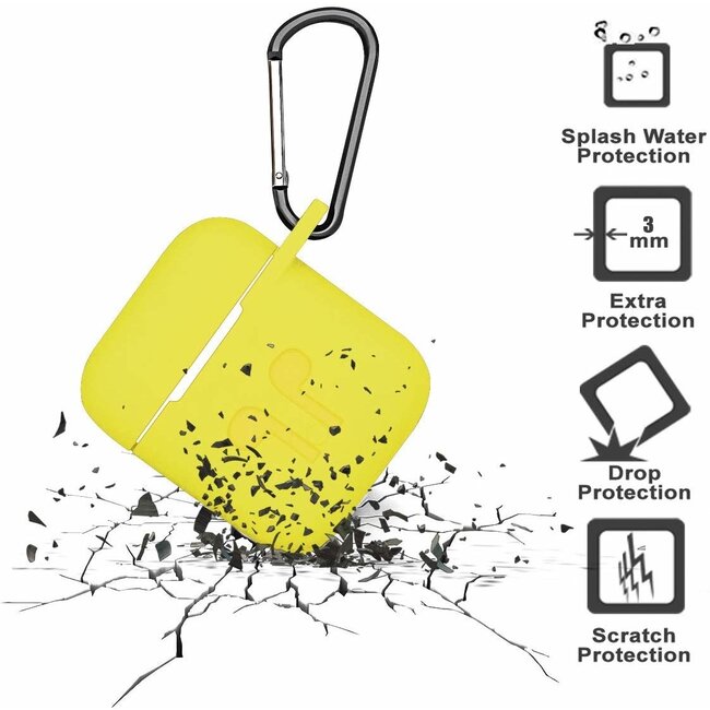 Case2go - Hoesje geschikt voor Apple Airpods - Siliconen Airpods Hoes met Karabijnhaak - Case voor Airpods 1/2 - Geel