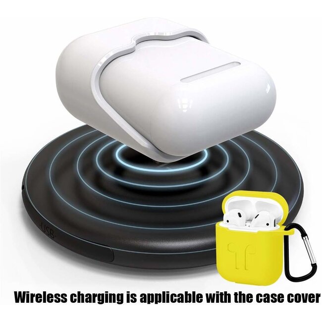 Case2go - Hoesje geschikt voor Apple Airpods - Siliconen Airpods Hoes met Karabijnhaak - Case voor Airpods 1/2 - Geel