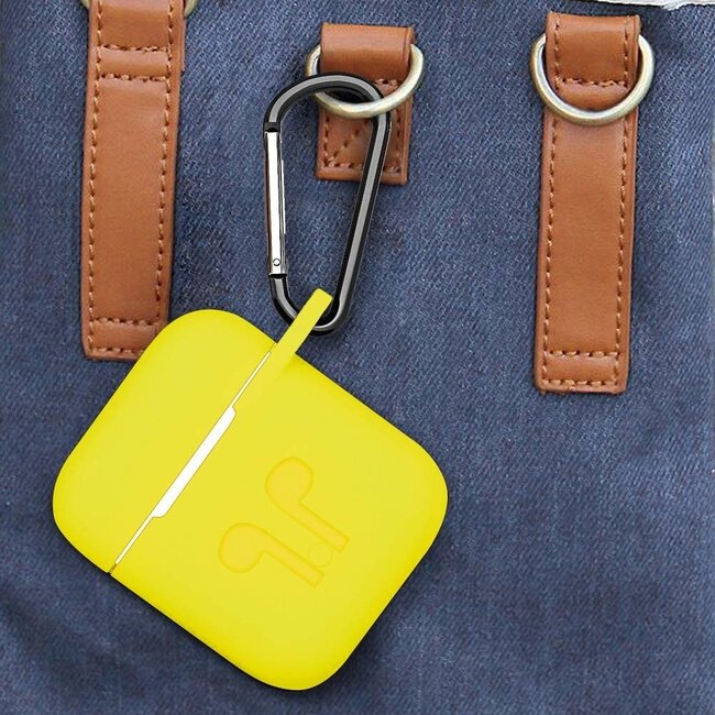 Case2go - Hoesje geschikt voor Apple Airpods - Siliconen Airpods Hoes met Karabijnhaak - Case voor Airpods 1/2 - Geel