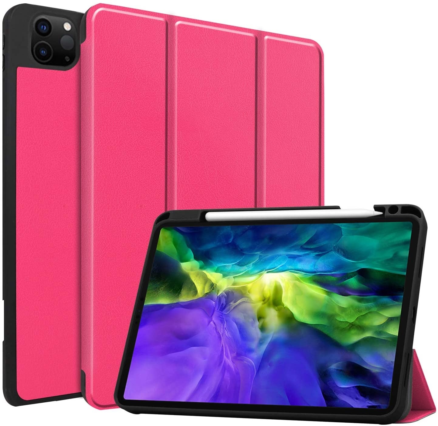 Tablethoes geschikt voor Apple iPad Pro 11 (2022/2021/2020/2018)  - Tri-Fold Book Case - Apple Pencil Houder - Magenta afbeelding
