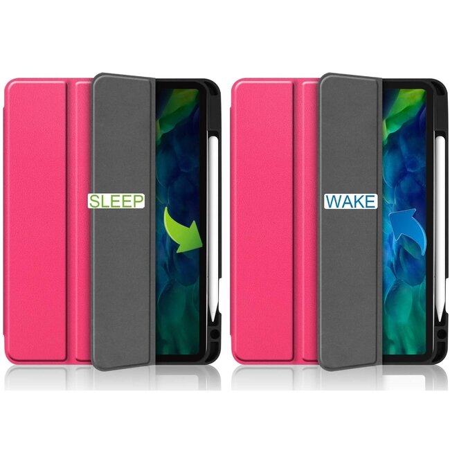 Tablethoes geschikt voor Apple iPad Pro 11 (2022/2021/2020/2018)  - Tri-Fold Book Case - Apple Pencil Houder - Magenta