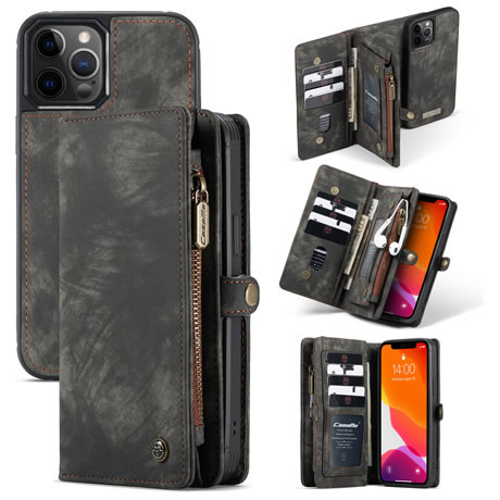 CaseMe - Telefoonhoesje geschikt voor Apple iPhone 13 Pro - 2 in 1 Book Case en Back Cover - Zwart afbeelding