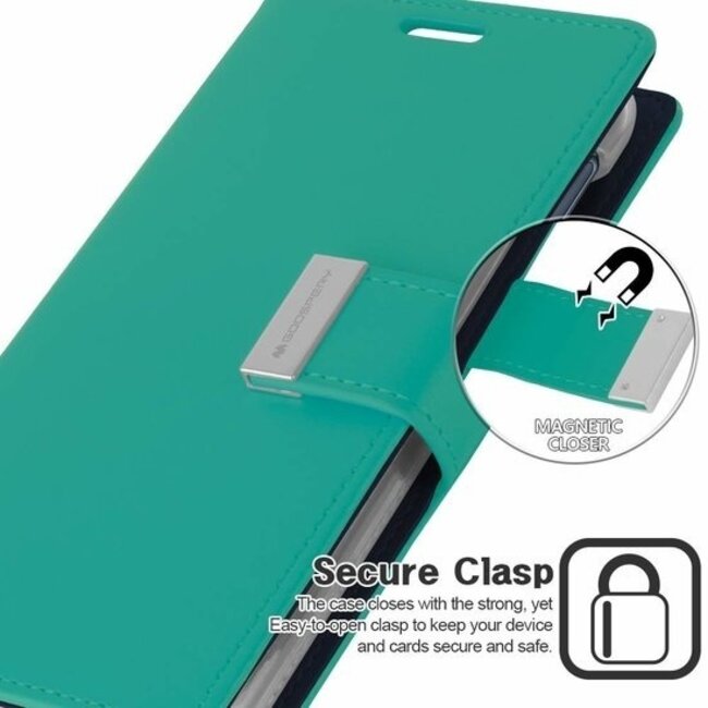 Hoesje geschikt voor Samsung Galaxy Note 20 - goospery rich diary case - hoesje met pasjeshouder - turquoise