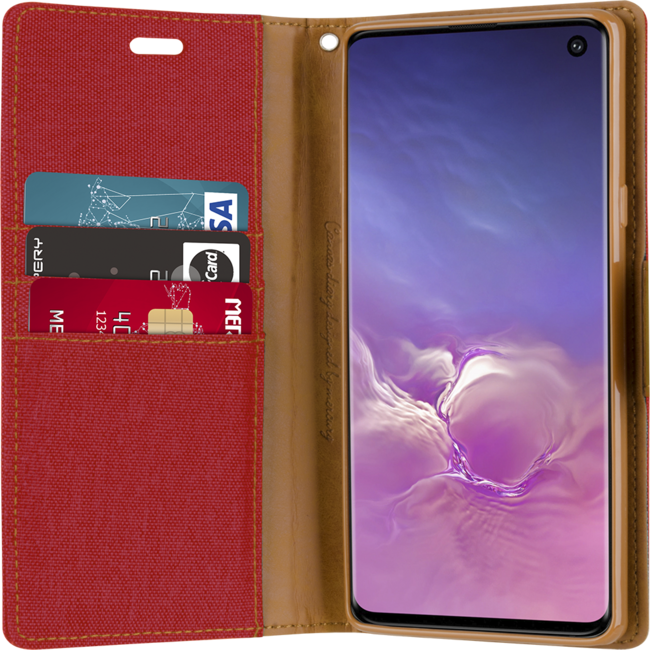 Hoesje geschikt voor iPhone 12 Pro Max - Mercury Canvas Diary Wallet Case - Hoesje met Pasjeshouder - Rood