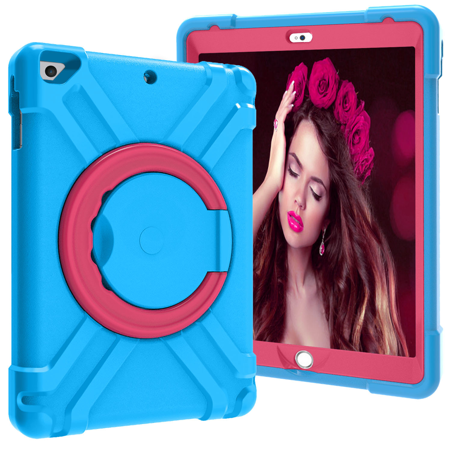 Tablet hoes geschikt voor iPad 9.7 (2017/2018) - Rotating Heavy Duty Stand Case - Blauw/Magenta afbeelding