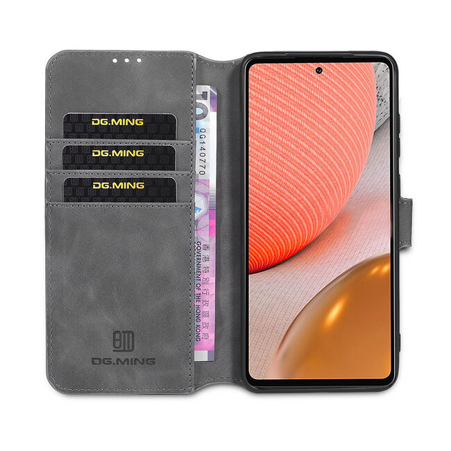 caseme - Hoesje geschikt voor Samsung Galaxy A72 - met magnetische sluiting - ming serie - leren book case - grijs