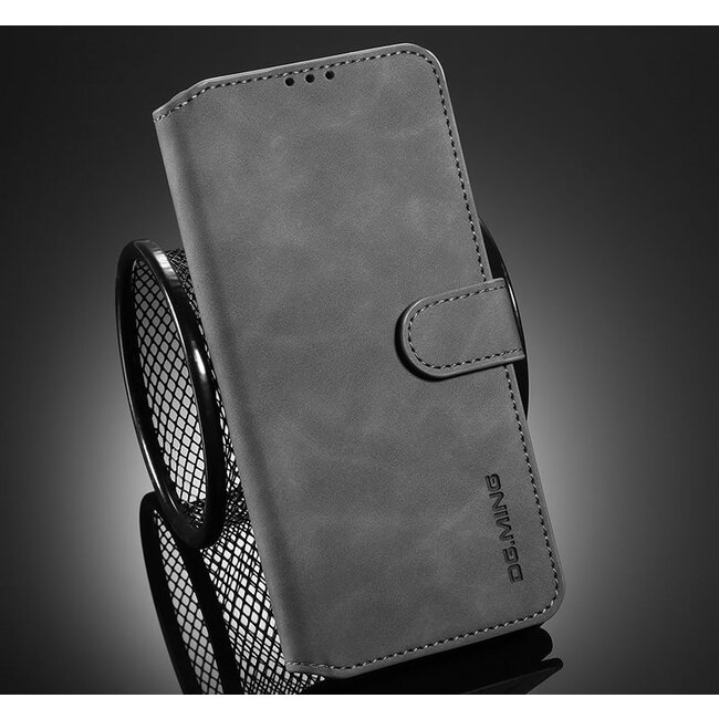 caseme - Hoesje geschikt voor Samsung Galaxy A72 - met magnetische sluiting - ming serie - leren book case - grijs