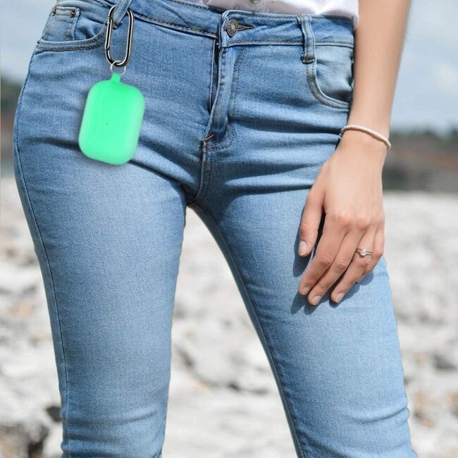 Goospery - Hoes geschikt voor Airpods Pro Case - Siliconen beschermhoes met opdruk  - Turquoise
