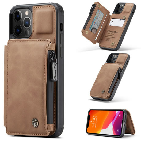 CaseMe - Telefoonhoesje geschikt voor Apple iPhone 13 Pro Max - Back Cover - met RFID Pasjeshouder - Licht Bruin afbeelding