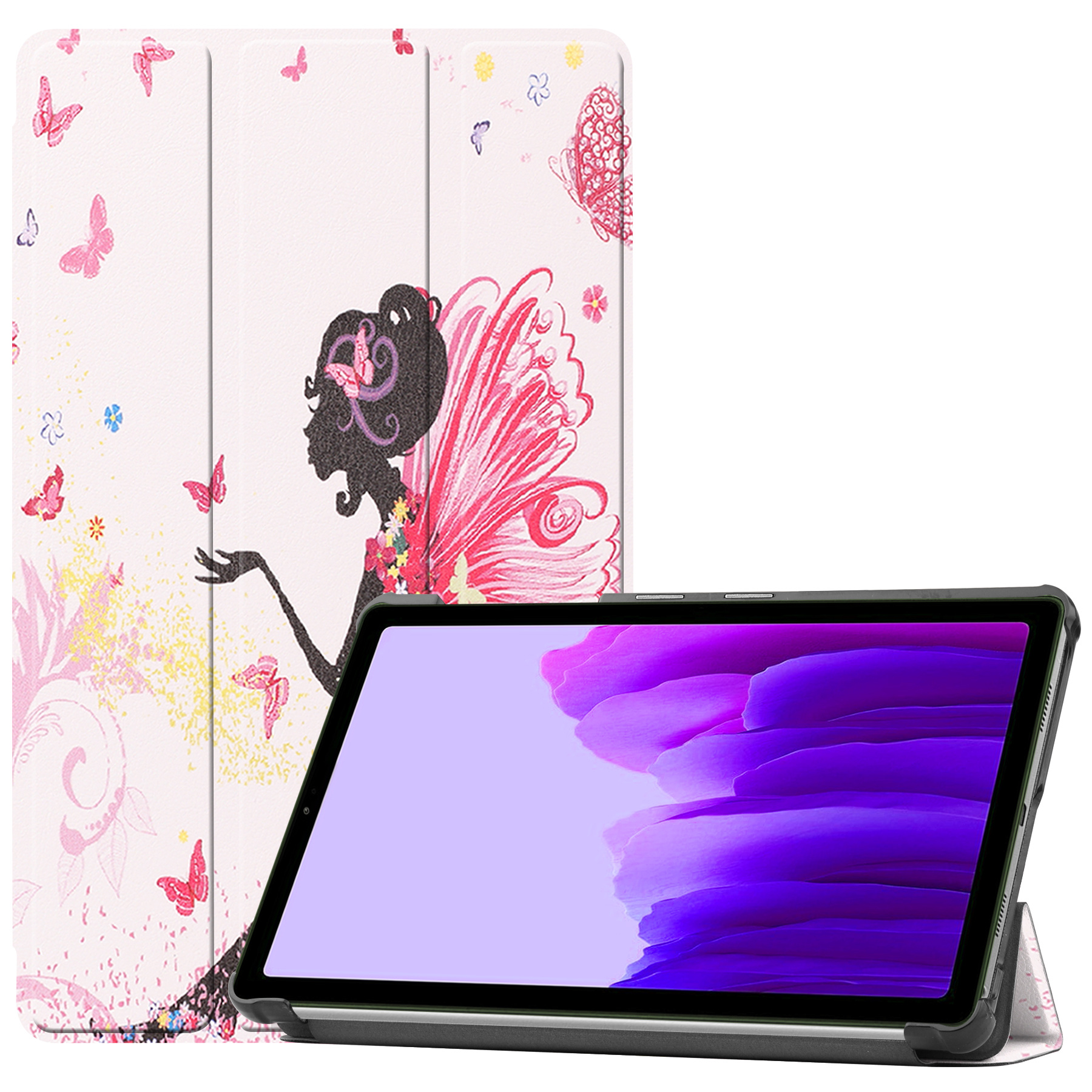 Case2go - Tablet Hoes geschikt voor Samsung Galaxy Tab A7 Lite (2021) - Tri-Fold Book Case - Flower Fairy afbeelding
