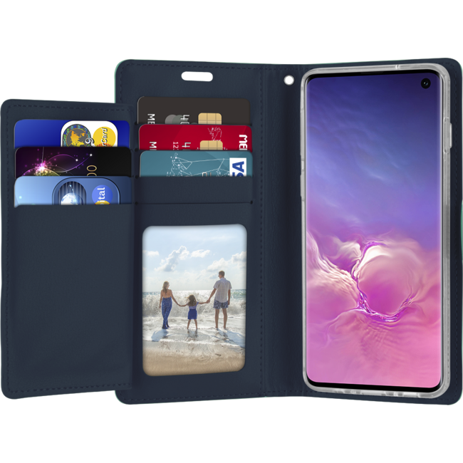 Hoesje geschikt voor Samsung Galaxy S21 Plus - goospery rich diary case - hoesje met pasjeshouder - turquoise