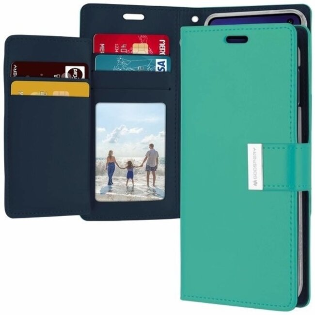 Hoesje geschikt voor Samsung Galaxy S21 Plus - goospery rich diary case - hoesje met pasjeshouder - turquoise
