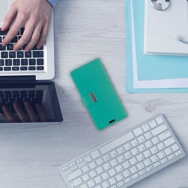 Hoesje geschikt voor Samsung Galaxy S21 Plus - goospery rich diary case - hoesje met pasjeshouder - turquoise