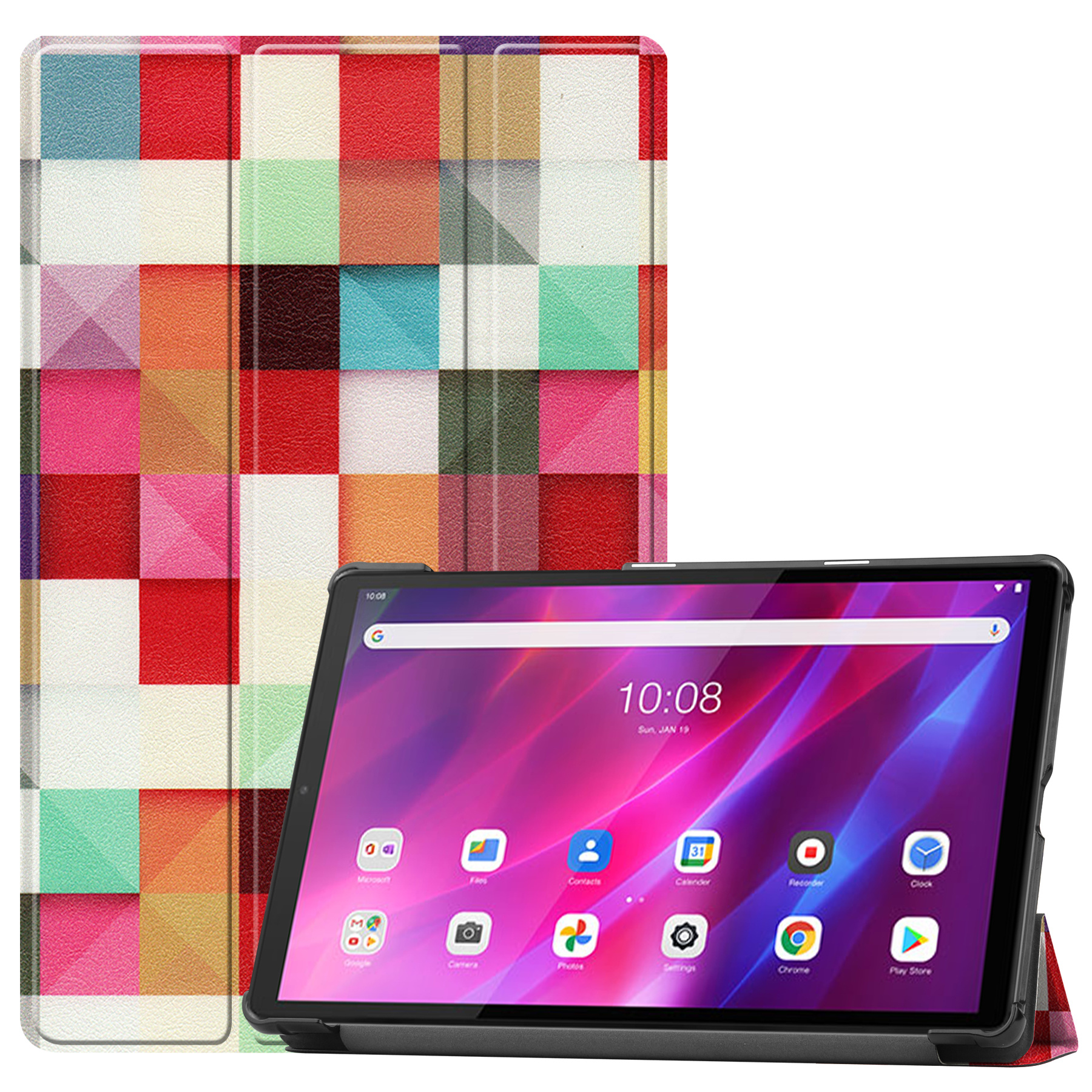 Tablet hoes geschikt voor Lenovo Tab K10 (10.3 Inch) - Tri-Fold Book Case - Blocks afbeelding