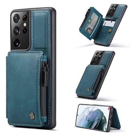 caseme - Hoesje geschikt voor Samsung Galaxy S21 Ultra - back cover - met rfid pasjeshouder - blauw afbeelding