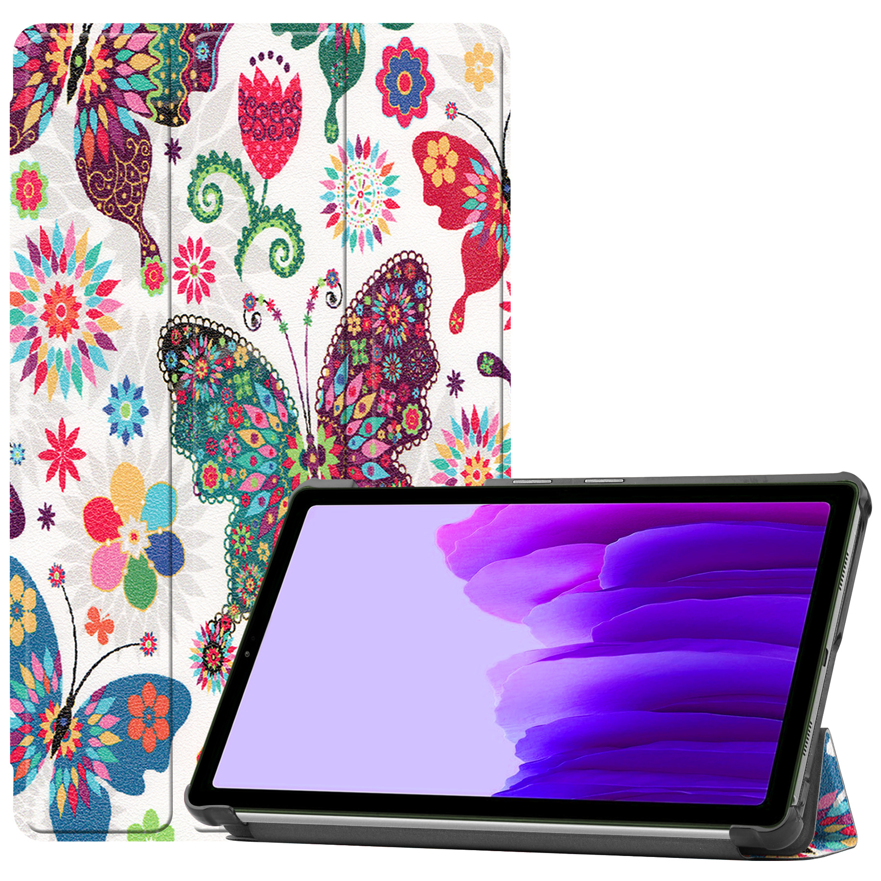 Case2go - Tablet Hoes geschikt voor Samsung Galaxy Tab A7 Lite (2021) - Tri-Fold Book Case - Vlinders afbeelding