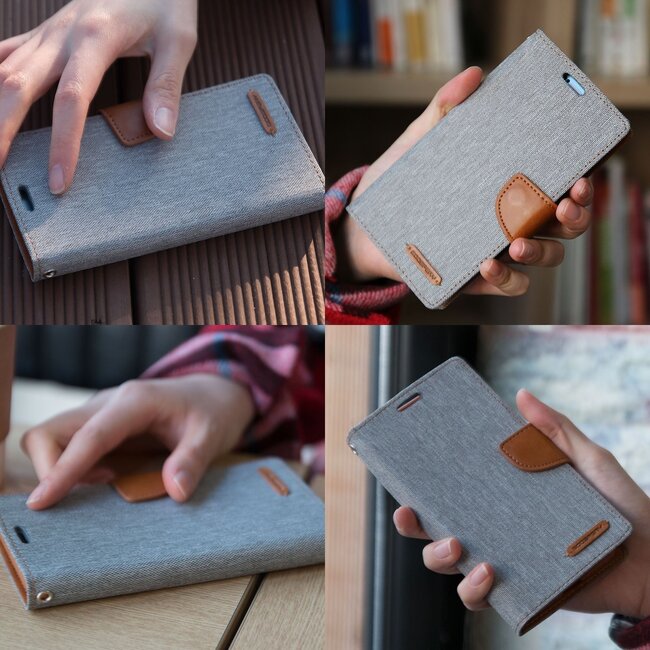 Hoesje geschikt voor Samsung Galaxy J4 - mercury canvas diary wallet case - grijs
