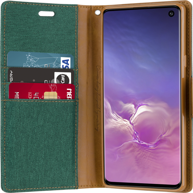 Hoesje geschikt voor iPhone 11 Pro Max - Mercury Canvas Diary Wallet Case - Hoesje met Pasjeshouder - Groen