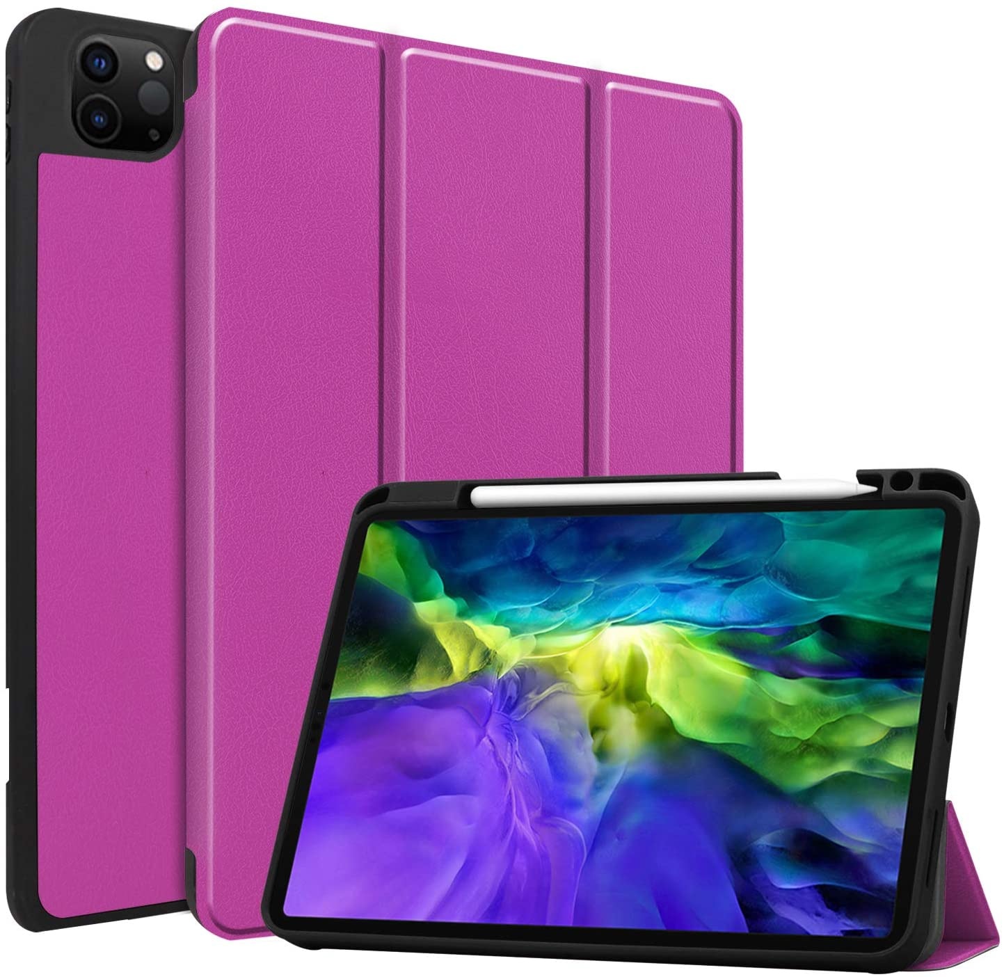 Tablet hoes geschikt voor iPad Apple iPad Pro 2020 - 11 inch - Tri-Fold Book Case - Apple Pencil Houder - Paars afbeelding