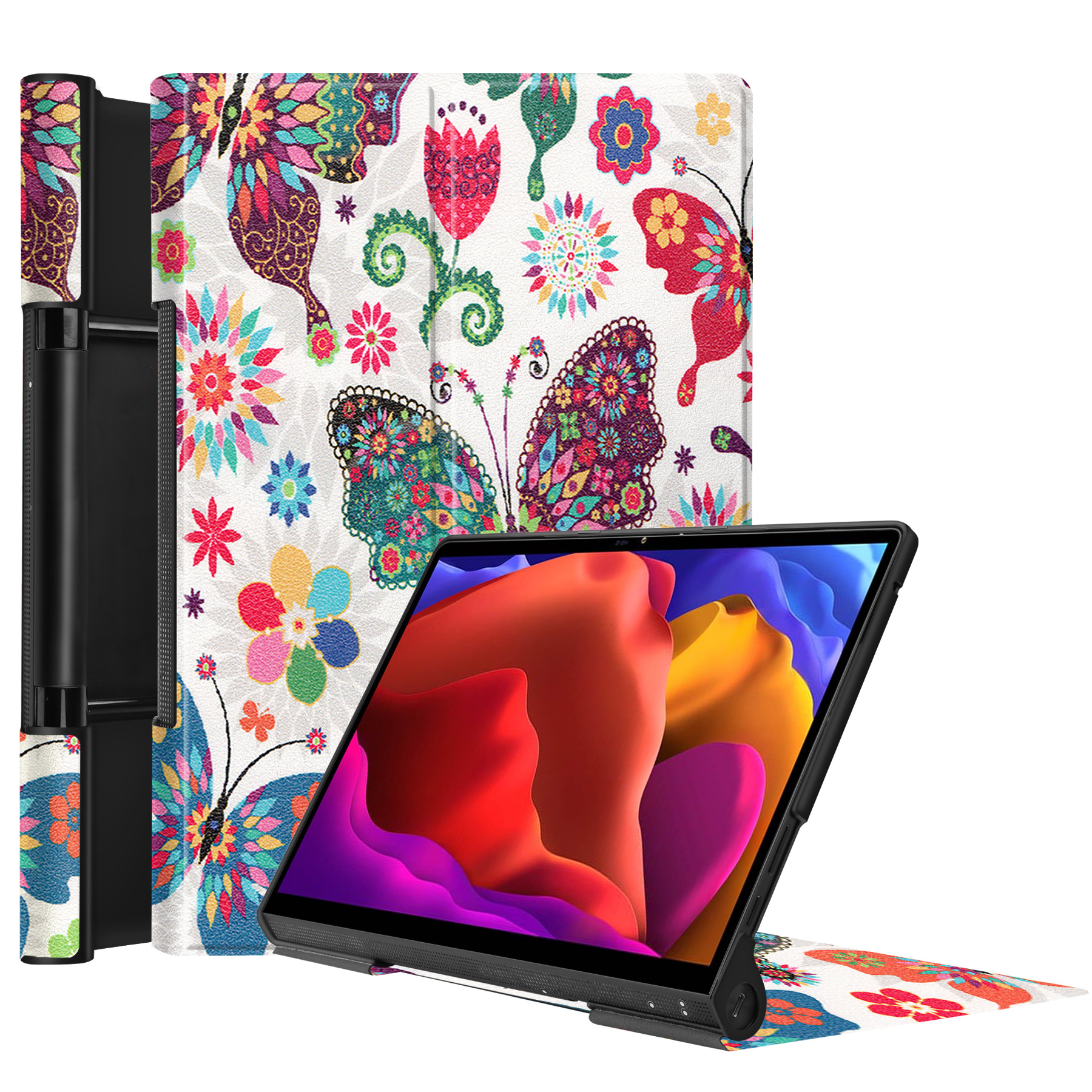 Tablet Hoes geschikt voor Lenovo Yoga Tab 13 (2021) - Tri-Fold Book Case - Vlinders afbeelding